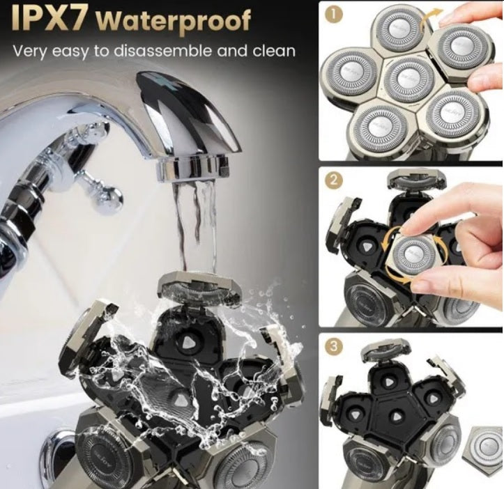 High Quality 6 In 1 7D Floating Mens Electric Rechargeable Shaver for Bald Head