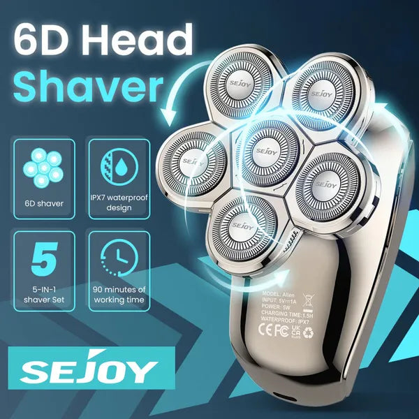 High Quality 6 In 1 7D Floating Mens Electric Rechargeable Shaver for Bald Head