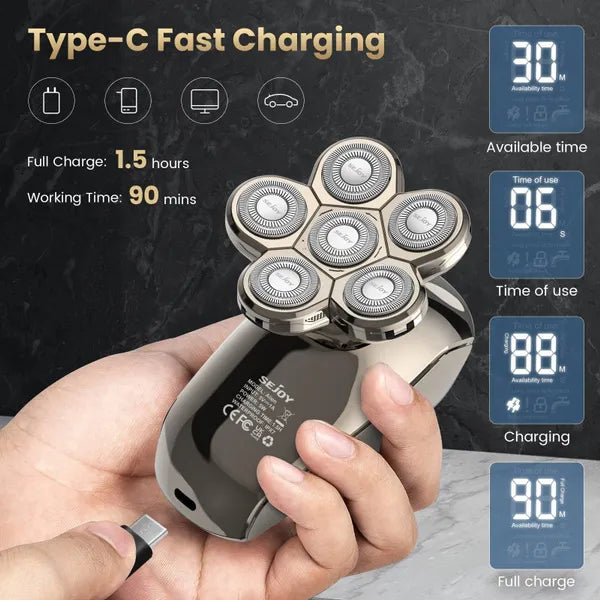 High Quality 6 In 1 7D Floating Mens Electric Rechargeable Shaver for Bald Head